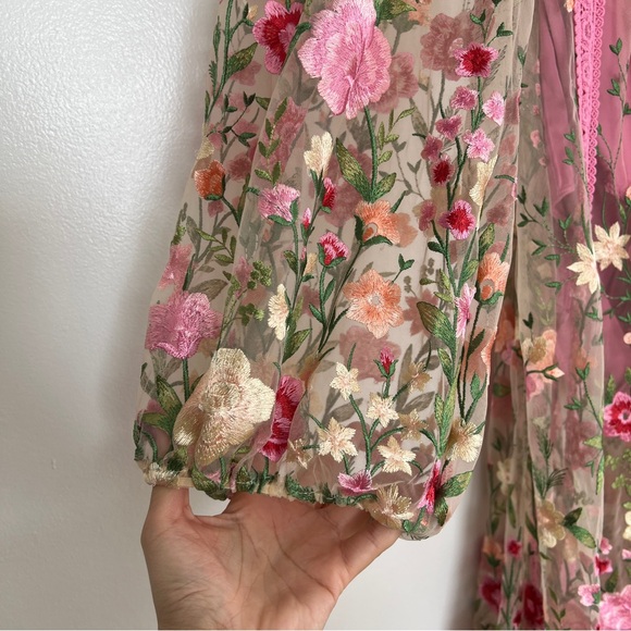 For Love & Lemons Luna Embroidered Bouquet Floral Maxi Dress L Sheer Romantic - Picture 4 of 8